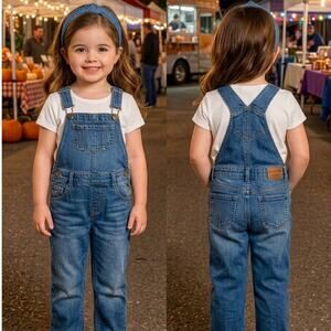 Oshkosh Genuine Kids Premium Bib Blue Denim Overalls Girls Size 5t